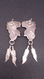 Earrings Sterling Silver, Eagle Head, Feather Design, Turquoise Stones - Roadshow Collectibles