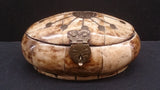 Jewellery Box, Hand Carved Camel Bone, Inlaid Brass Lid, Brass Hinged - Roadshow Collectibles