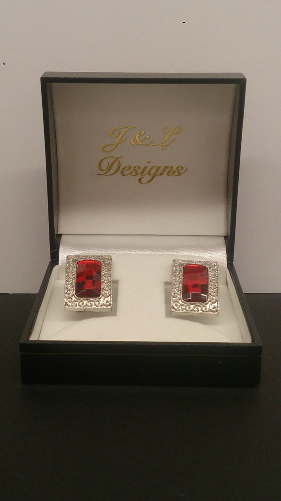 Earrings, Sterling Silver, Emerald Cut, Filigree Surrounding Rubies - Roadshow Collectibles