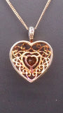 Necklace, Gold Over Silver, Gold Heart, Garnet Stone Heart Center - Roadshow Collectibles