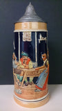 Ceramic Beer Stein, Lid Covered, Scene, People Drinking around a Table - Roadshow Collectibles