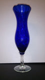 Cobalt Blue Art Glass Trumpet Vase Clear Glass Short Stem & Round Base - Roadshow Collectibles