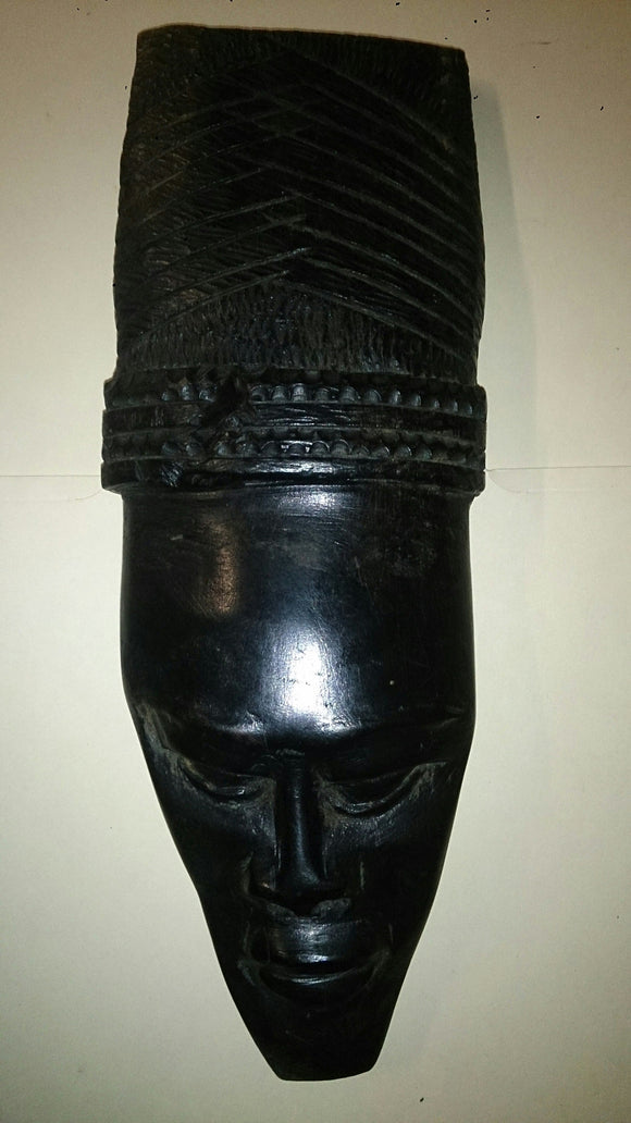 African Ghana Decorative Wall Mask, Woman with Braided Hair, Hand Carved Ebony - Roadshow Collectibles