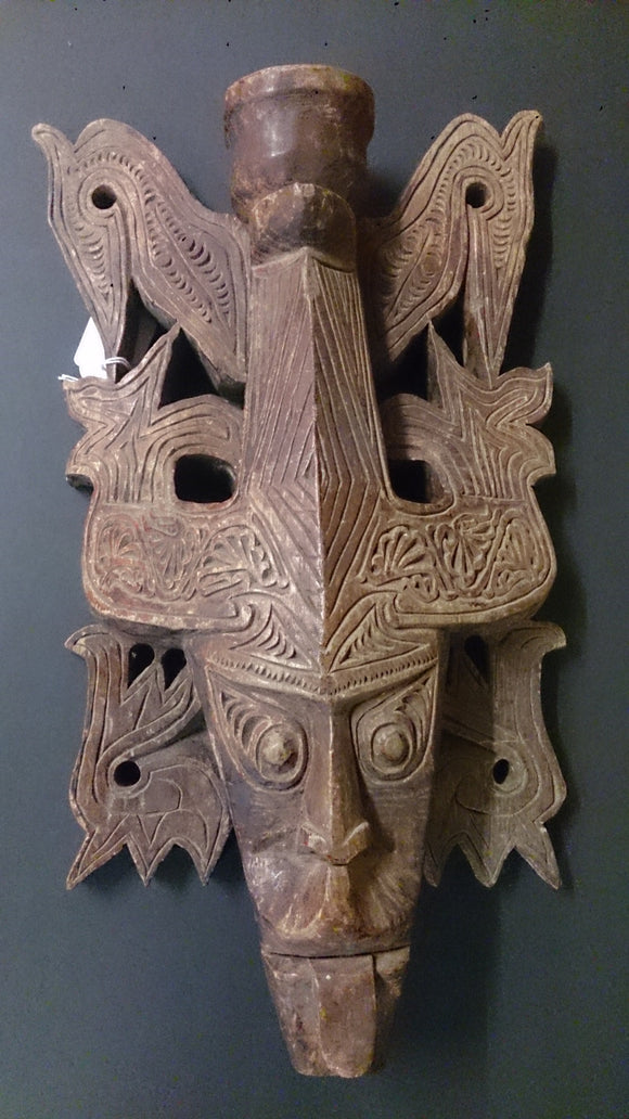Hawaiian Polynesian Tiki Tongue Mask Hand Carved Decorative Wall Mask - Roadshow Collectibles