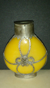Snuff Bottle Yellow Glass, Sterling Silver, Dragon & Braided Pattern - Roadshow Collectibles