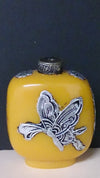Chinese Yellow Glass Snuff Bottle Silver Overlay Butter Flies Flowers - Roadshow Collectibles