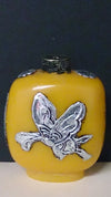 Chinese Yellow Glass Snuff Bottle Silver Overlay Butter Flies Flowers - Roadshow Collectibles