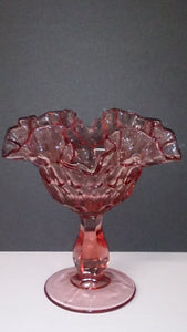 Fenton Pink Cranberry Compote Ruffled Pressed Glass Candy Bowl, 1960s - Roadshow Collectibles