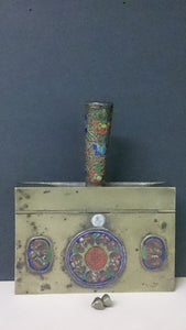Chinese Crumb Catcher, Handle, Brass Enamelled, Blue Red Green Yellow - Roadshow Collectibles