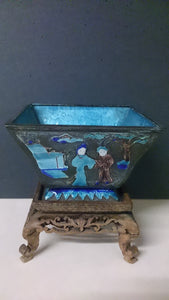 Chinese Brass Bowl Enamelled, 19th Century Square Shaped Figure Scenes - Roadshow Collectibles
