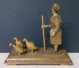Woman Walking Her Three Ducks, Hand Carved - Roadshow Collectibles