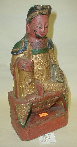 Rajasthan India, Dignitary Male Seated, Hand Carved, Polychromed - Roadshow Collectibles