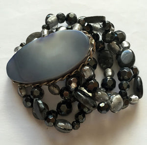 Bracelet Stretchable Agate Stone Hematite Mother Of Pearl Murano Glass - Roadshow Collectibles