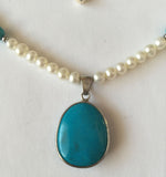 Necklace, Sterling Silver, Genuine Turquoise & Pearl Necklace - Roadshow Collectibles