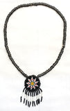 Necklace Flower Motif, Black, White, Red, Yellow, Micro Beads, Tassels - Roadshow Collectibles