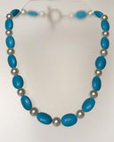 Necklace, Turquoise Beads, White Faux Pearls, Silver Tone Toggle Clasp - Roadshow Collectibles