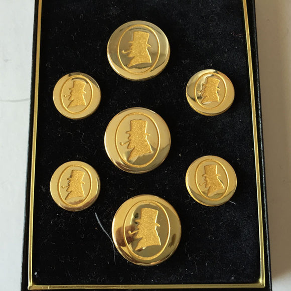 H. Simmons Signed Brass Round Buttons, Seven, With Original Black Box - Roadshow Collectibles