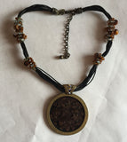 Bohemian Necklace, Round Pendant, Black Leather, Beads, Signed Chico's - Roadshow Collectibles