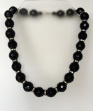 Necklace, Faceted Black Onyx, Silver Tone Rounders, White Rhinestones - Roadshow Collectibles