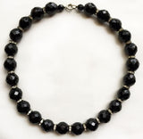 Necklace, Faceted Black Onyx, Silver Tone Rounders, White Rhinestones - Roadshow Collectibles