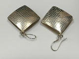 Sterling Silver Pillow Shaped Earrings, Greek Key Etched Design - Roadshow Collectibles