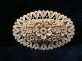 Art Deco Celluloid Brooch Basket, Carved Chrysanthemums, Ivory, 1930s - Roadshow Collectibles