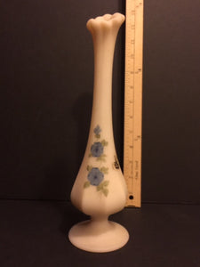 Fenton Single Stem Custard Glass Vase Hand Painted Signed By K. Brunny - Roadshow Collectibles