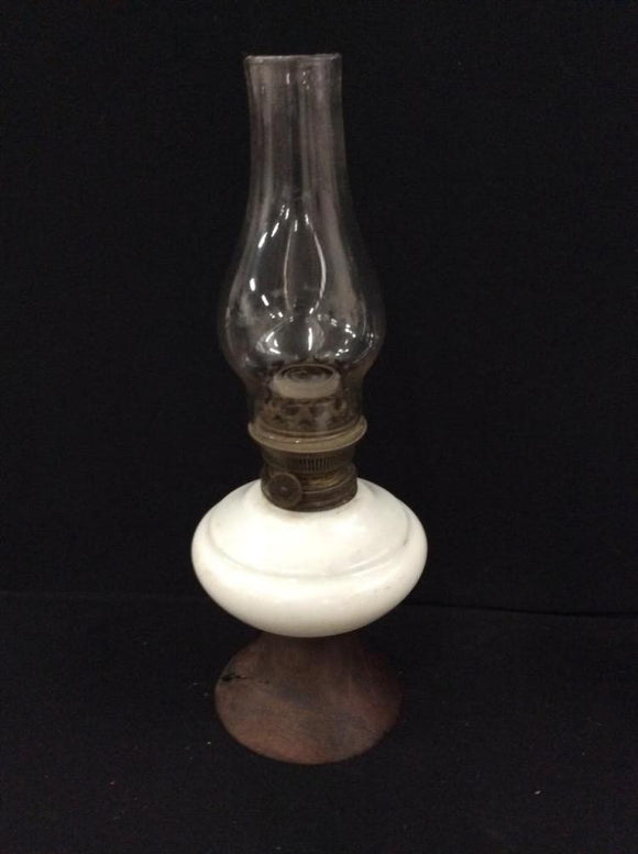 19th Century Kerosene Table Lamp with a Milk Glass Font Rare Wood Base - Roadshow Collectibles
