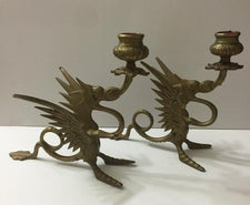 Griffin Candlestick Holders a Set, Brass Mid-Century, Gothic Monsters - Roadshow Collectibles