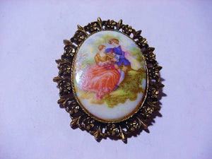Courting Couple Brooch, Oval Shaped, Transfer Of a Fragonard Painting  - Roadshow Collectibles
