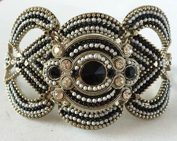 Bracelet, Silver-Tone, Black & White Rhinestones, Black & White Beads  - Roadshow Collectibles