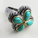 Ring, Sterling Silver & Gold, Turquoise Four Leaf Clover Cocktail Ring - Roadshow Collectibles