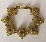 Gold Plated Bracelet, Flower Design, Group Of Green Peridot Gemstones - Roadshow Collectibles