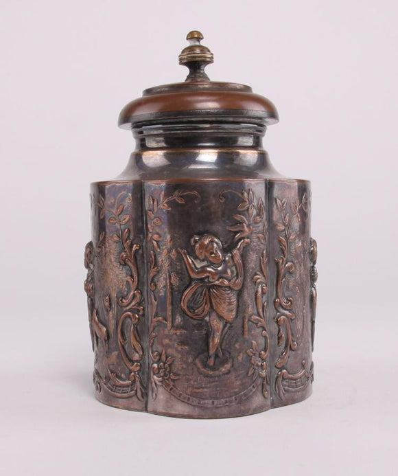 Jar Container Cast In Silver Bronze Scene Of Figures In Nature Settings - Roadshow Collectibles