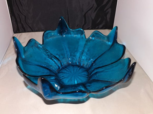 Viking Glass Turquoise Blue Lotus Shaped Bowl Designed By Wayne Husted - Roadshow Collectibles