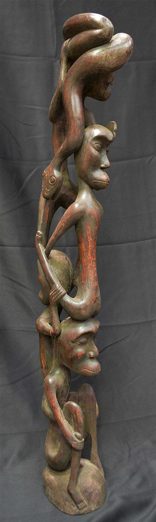 African Totem Hand Carved Snake and Figures Interconnected Large Piece - Roadshow Collectibles