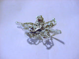 Leaf Brooch Pin, Silver Tone, White and Green Crystal Rhinestones - Roadshow Collectibles