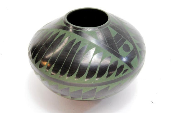 Pottery Pot Handmade & Painted Black & Green Patterns, Signed Martha - Roadshow Collectibles
