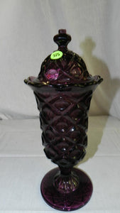 Amethyst Pressed Glass Candy Jar and Lid Deep Purple Diamond Pattern - Roadshow Collectibles