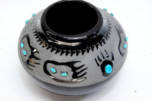 Pot, Blackware Pottery, Bear Paw Design, Signed, Juan Pueblo Mexico - Roadshow Collectibles