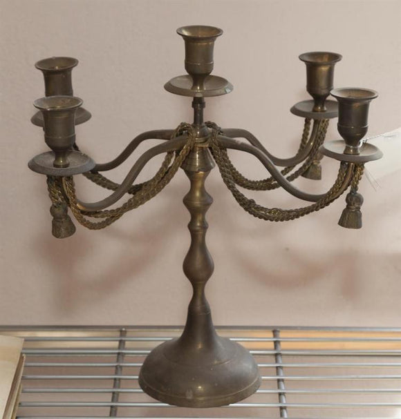 Five Light Candelabra Brass Four Lights with Brass Tassels Mid-Century - Roadshow Collectibles
