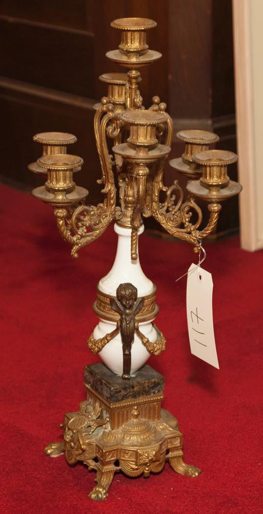 Louis XIV Seven Light Candelabra White Marble and Bronze 20th Century - Roadshow Collectibles