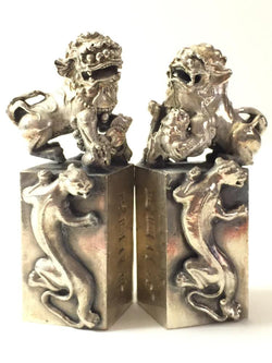 Tibetan KYLIN Temple Guardian FOO DOGS, Solid Silver - Roadshow Collectibles