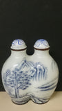 Snuff Bottle Twin Porcelain Hand Painted Trees and Mountains Chinese - Roadshow Collectibles