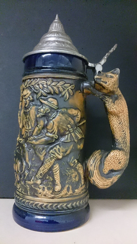 Gerz, Fox Handle, Boar Hunting Scene, Lid Covered, Ceramic Beer Stein - Roadshow Collectibles