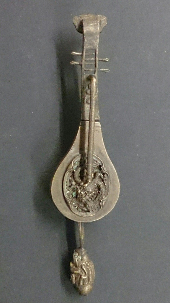 Chinese Jade Pi Pa Shaped Padlock, Brass, Moulded Dragons & Man's Head ...