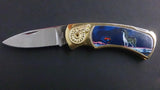 Folding Pocket Knife, Stainless Steel Locking Blade, On Handle a Wolf - Roadshow Collectibles