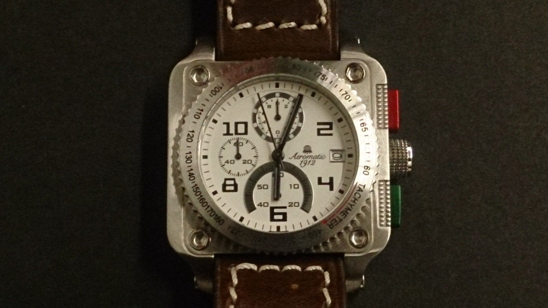 Aeromatic 1912 Watch, Stainless Steel, Leather Band, 10 ATM, A1311 