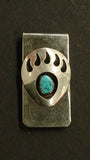 Navajo Silver Bear Paw Money Clip, Turquoise Stone, By John Virginia - Roadshow Collectibles