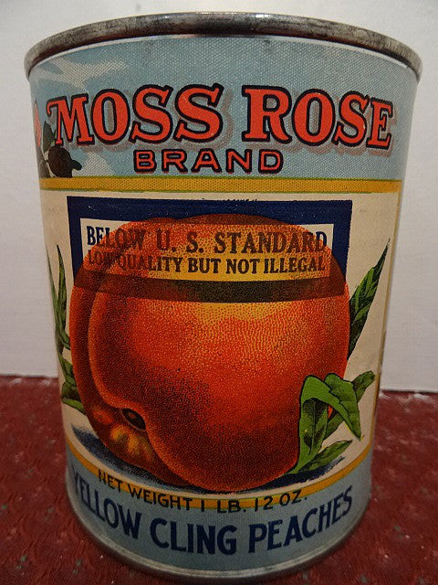 Salesman's Sample Tin Food Can Labeled 'Moss Rose' Brand Yellow Cling Peaches - Roadshow Collectibles